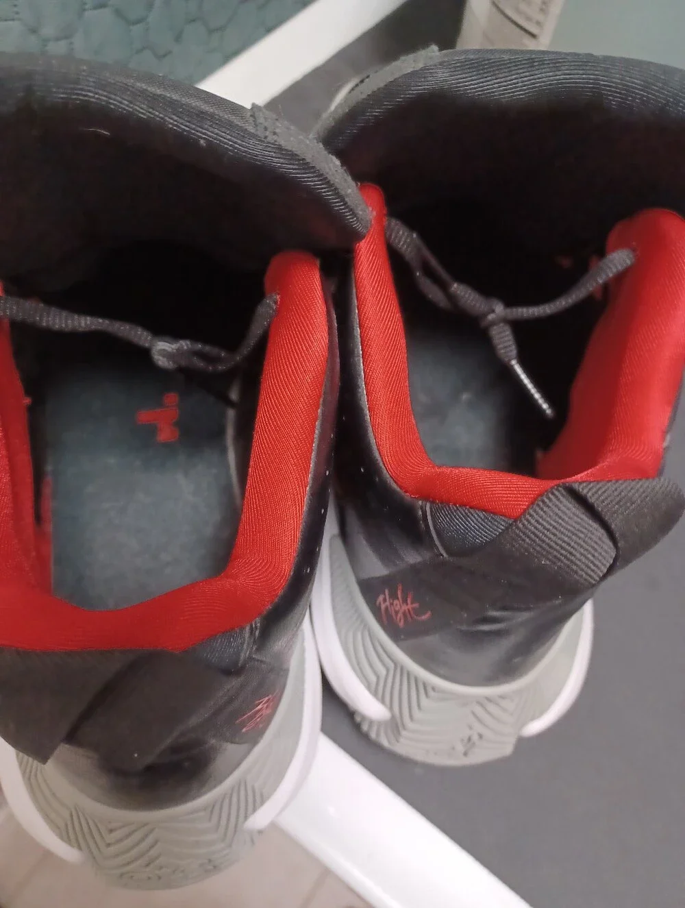 -- Air Jordan Men’s Black and Red High-Top Sneakers Size 11.5